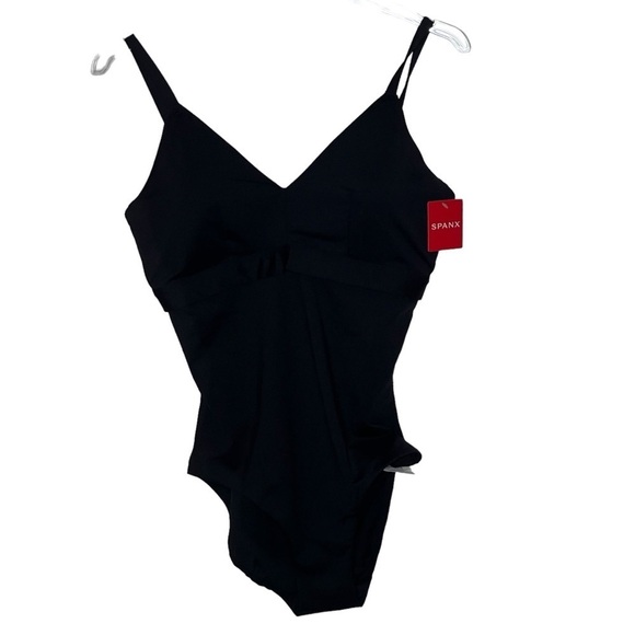 SPANX One Piece Swimsuit Slimming Black V-Neck Spaghetti Straps Adjustable Lrg - Picture 3 of 16